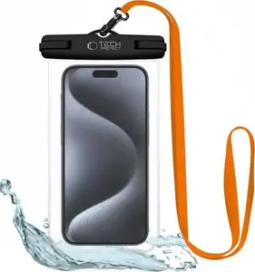 Waterproof Universal Phone Case Tech-Protect UWC7 — fits up to 6.9-inch screens, black/orange