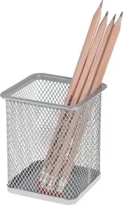 Desk cup organizer NET square silver — pen holder for office and home