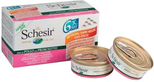 Влажный корм для кошек Schesir мультипак 6x50g — филе курицы с ветчиной в желе
