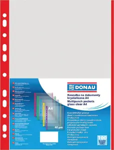 Document Sleeves Donau A4 PP 40µ with Colored Red Edge, 100 pcs