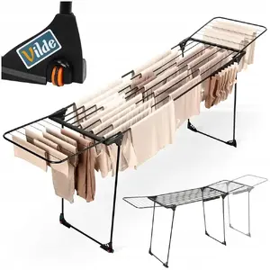 Clothes Drying Rack Vilde XXL, Metal, Black, Folding, Adjustable Length 204–260 cm