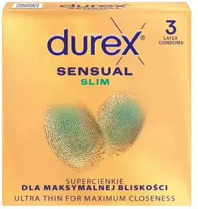Prezervatīvi Durex Sensual Slim īpaši plāni, sašaurinātas formas, iepakojums 3 gab.