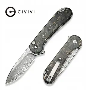 Folding Knife CIVIVI Elementum II Button Lock Damasteel with Carbon Fiber Handle