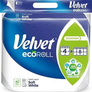 Toilet paper Velvet Ecoroll 4 rolls, standard core, white, multipack