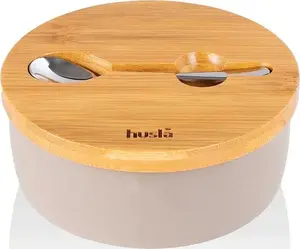 Sugar bowl Husla HYGGE ceramic with spoon — ceramic sugar container with lid and spoon