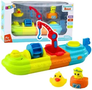 Игрушечная лодка с краном LEANToys Łódź z dźwigiem — деревянная лодка с подвижным краном