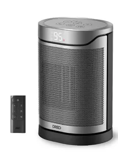 Fan electric space heater Dreo Atom 318 — Ceramic element, 1500 W, 900 W min, oscillation 70°, for indoor desk, black/silver