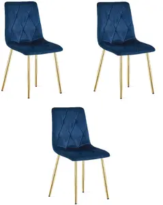 Dining chair LEOBERT LIBRA, navy velvet upholstery, gold metal legs, set of 3