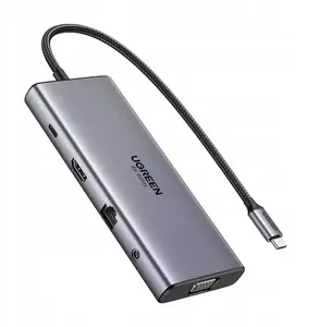 UGREEN HUB CM639 multiport USB-C hub — HDMI 4K@60Hz, VGA, 2× USB-C 3.2 10Gbps, 2× USB-A, SD/TF, RJ45, AUX 3.5mm, USB-C PD 100W