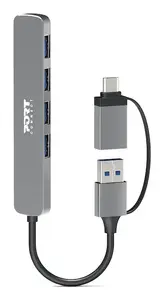 USB-концентратор port connect 900161 — Host USB 2.0 Type-A, 4 порта USB Type-C, 5 В, 5000 Мбит/с, алюминий, серебристый