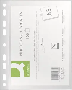 Document Sleeves Q-Connect A5 50µm Clear Protective Pouches Pack of 100