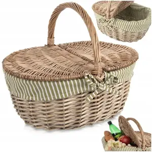 Wicker Picnic Basket Springos ORI_730565, Closed Lid, 42×32×35 cm