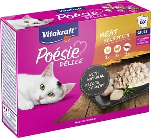 Mitrs kaķu barība Vitakraft Poesie Deli ar gaļu mērcē 6 x 85 g