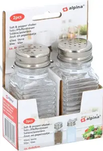 Salt and pepper shakers ALPINA set of 2, glass bodies with stainless steel tops, transparent/silver