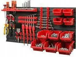 Wall-mounted workshop panel Prosperplast KOR4-S411 with 2 removable bins, black/red, 80×40 cm