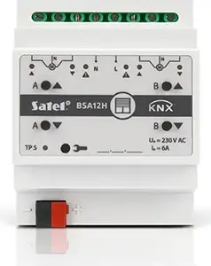 Blind/shutter actuator SATEL KNX-BSA12H, DIN-rail, 4 channels, 20/30 V, 6 A, 92×60×70 mm