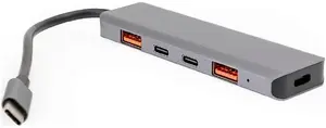 Медиахаб USB-C 5-в-1 club 3d PMH28 — 2× USB-A 3.2 Gen2, 2× USB-C 3.2 Gen2, USB-C PD 100 Вт, алюминий