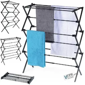 Clothes Drying Rack Vilde ORION vertical metal black, adjustable 47–78 x 94 cm