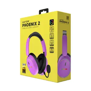 HATOR Phoenix 2 Wireless austiņas — vadu un bezvadu (Bluetooth), apausu, galvas siksna, 10–44000 Hz, 1.3 m, violeta