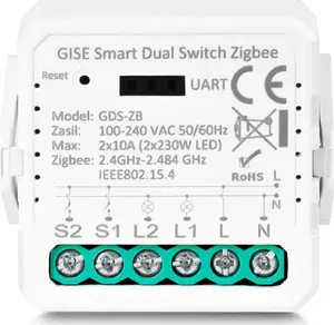 GISE Smart Dual Switch no neutral Zigbee — dual relay module GDS-ZB-NN