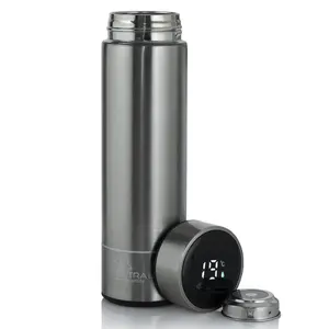 Termoskrūze ceļošanai Extralink Smart Travel Mug 500 ml sudrabaina ar LED displeju, nerūsējošais tērauds