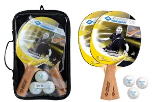 Galda teniša raketu komplekts Donic Persson Level 500 Cork — 2 raketes, koks, korķa rokturis, melnas