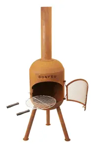 Freestanding outdoor fireplace Rojaplast BonFeu BonSolo — open, wood briquettes, 340×340×1260 mm