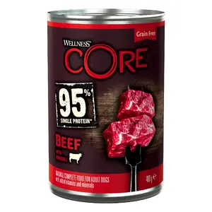 Mitrs suņu barība almo nature Wellness CORE 10857 Liellops un brokoli, Pieaugušajiem, 400 g, kārba ar atvēršanas gredzenu