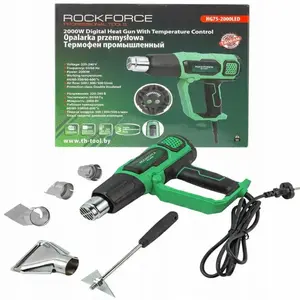 Heat Gun Rockforce RF-HG75-2000LED — 230V 50/60Hz, 2000W, Temperatures 60/350/600°C, Airflow 50/300/500 L/min with Nozzles