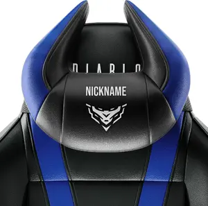 Подушка подголовник Diablo Chairs X-Horn с персонализированной вышивкой, чёрно‑синяя