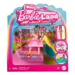 Doll playset BARBIE Mini BarbieLand with 1.5-inch doll and color-change dream boat, for ages 4+