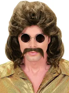 WIDMANN wig 1970s man brown — costume wig, synthetic hair, adult size
