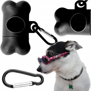 Dog waste bag dispenser pouch, black, No name dog-7 — portable holder for rolled poop bags