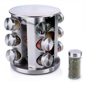 Rotating spice rack organizer ALPINA — 12 jars, countertop rotating stand