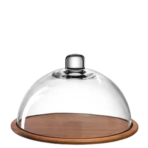 Serving platter LEONARDO 018519 — Glass and Wood, Round, Ø28 cm, 2-piece set