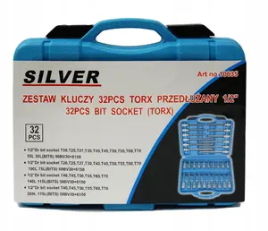 Набор TORX-ключей GEKO 32 шт 1/2" удлинённых, серебристое покрытие