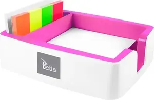 Card and Note Holder Tetis BV400-R — pink desk organizer for business cards and sticky notes