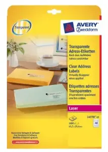 Printer labels No name Avery L4770-25 — Transparent polyester, laser, 1000 pcs
