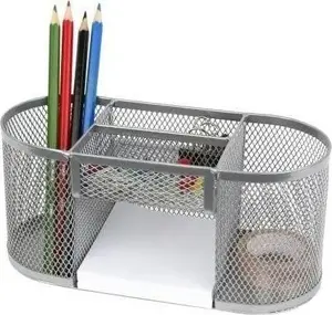 Desk organizer NET Przybornik srebrny — compact silver stationery tray