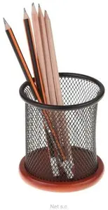 Desk Organizer Cup NET — black with wooden accent, pen and accessory holder