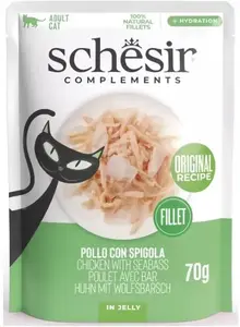Wet cat food Schesir Complements SR-1745 — chicken with cod in jelly, 70 g pouch