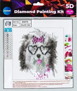 Diamond mosaic 5D kit - Centrum Dog in glasses 20x20 cm (square)