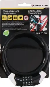 Спиральный велосипедный тросовый замок DUNLOP 1,0 x 65 см с кодовым замком — черный