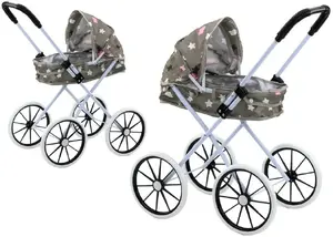 Коляска для кукол LEANToys 60 см, складная, большие колеса, серый с узором звезд и облаков