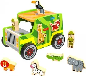 Koka džips-sortrētājs Safari no Tooky Toy — koka automašīna ar formu caurumiem