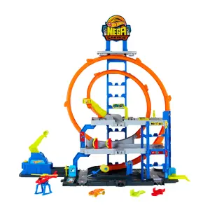 Игровой набор MATTEL Hot Wheels City Mega Loop Garage — набор трассы и транспорта, масштаб 1:64, 1 металлическая машинка и 1 вертолет, 4–7 лет, пластик
