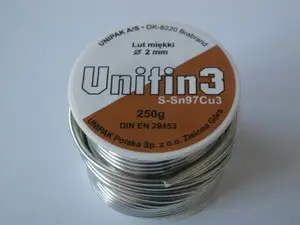 Solder Wire UNIPAK Unipak Lut miękki nr3-SN97 Cu3 Ø2mm 250g