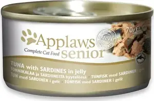 Applaws Cat Senior mitrās barības tuncis ar sardīnēm želejā 70 g kārbiņa senioriem kaķiem