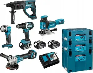 Набор аккумуляторных электроинструментов Makita ZESTAW COMBO 18V — DDF484 (шуруповерт), DGA513 (угловая шлифмашина), DHR202 (перфоратор), DJV181 (лобзик), DML802 (фонарь)