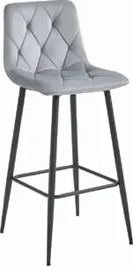 Bar stool LEOBERT NADO – velvet silver-gray seat, black legs, set of 3